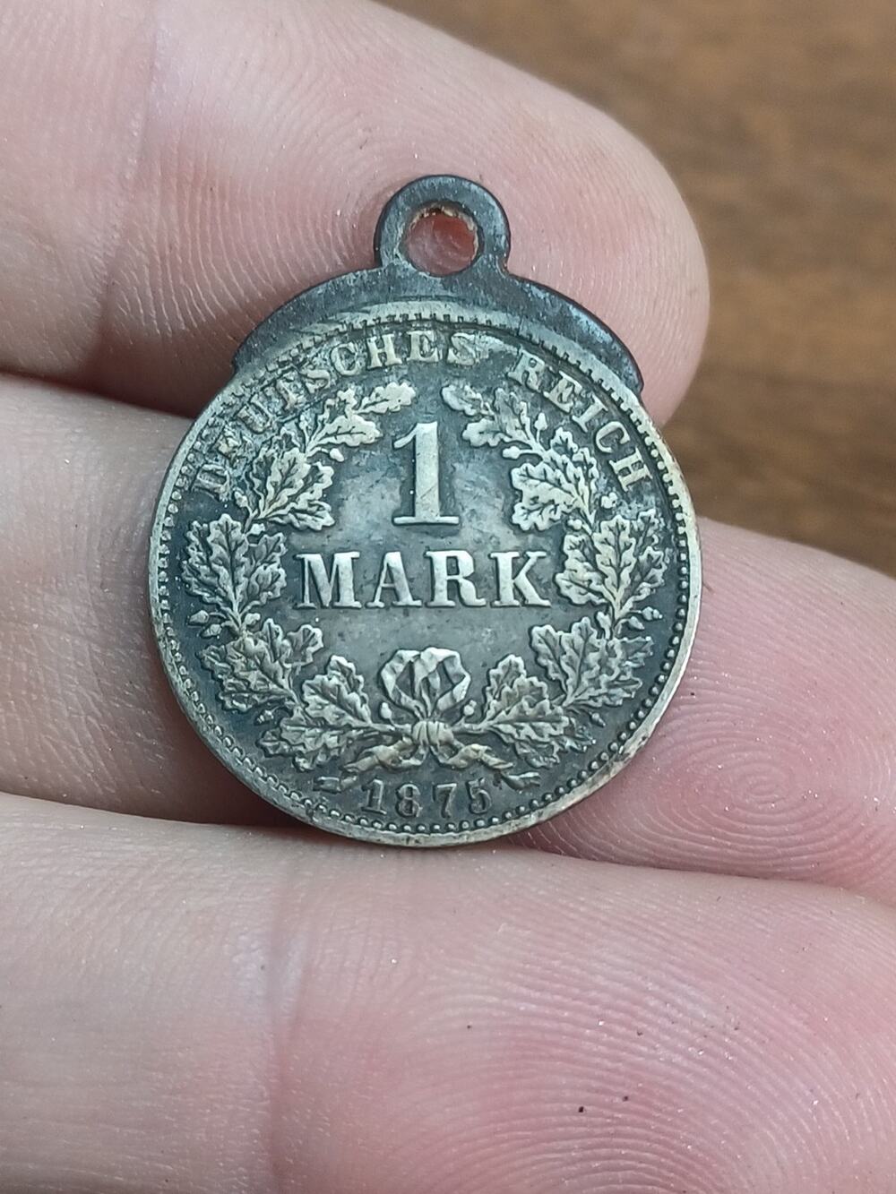 1875-C Germany 1 Mark .900 Silver Coin Trench Art